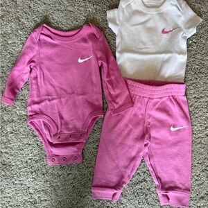 Nike Pink and White Baby Bodysuit Set